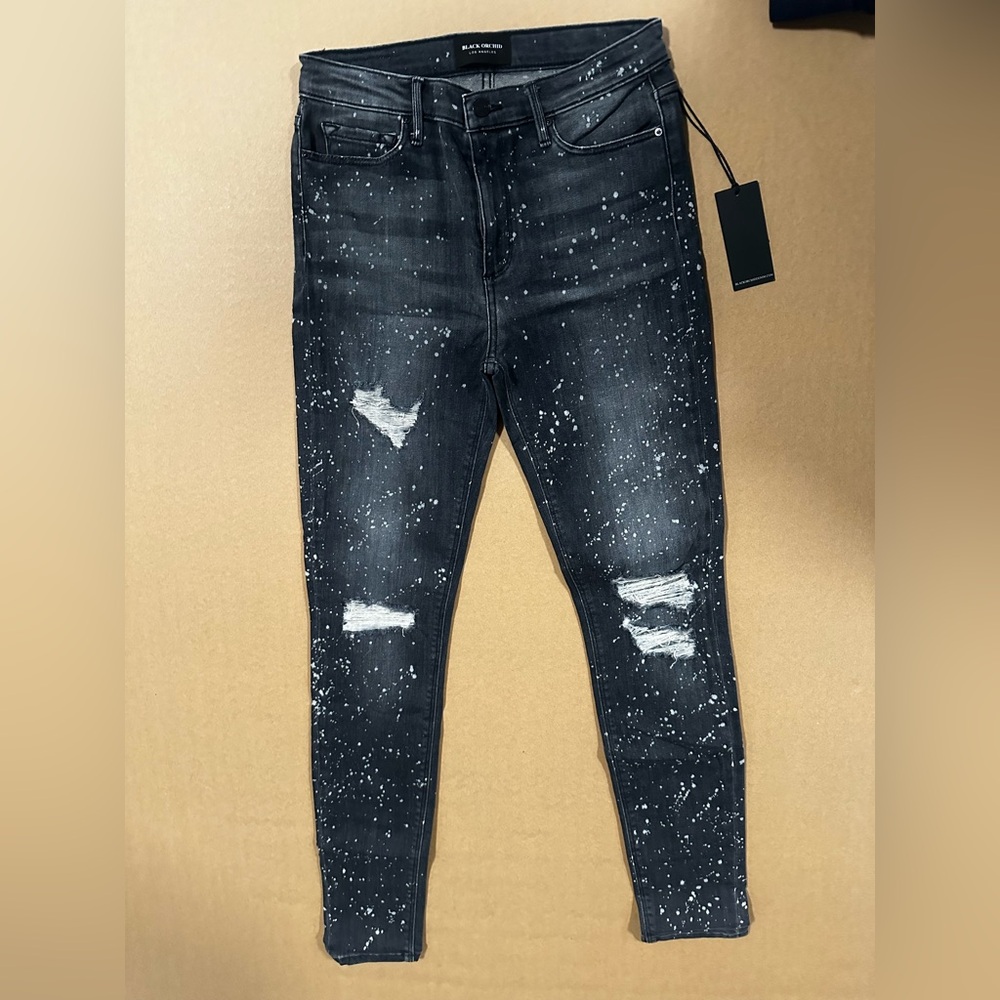 Black Orchid Distressed Black and White Jeans